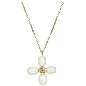 NEW Tory Burch Faux Pearl Gold Clover Pendant Necklace Statement Feminine Gift